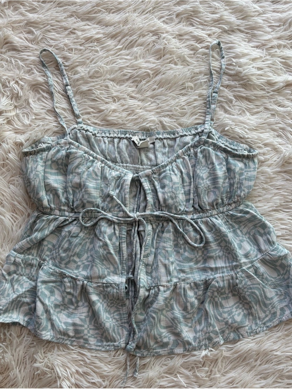 American Eagle Outfitters Light Blue and Gray Printed Tie-Front Cami
